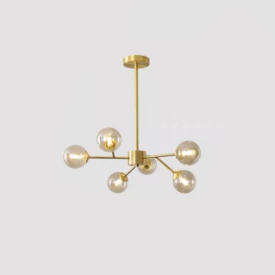 Ball Glass Branched Chandelier Postmodernism Brass LED Pendant Lighting for Dining Room