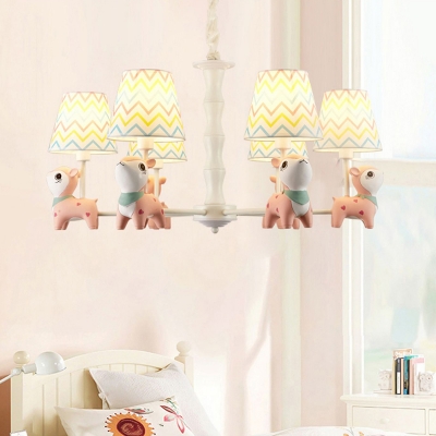 Cartoon Hanging Chandelier Pink Sika Deer Drop Lamp with Fabric Shade for Baby Room