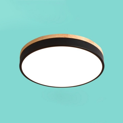 Disk Shaped Kids Bedroom Ceiling Lamp Acrylic LED Macaron Flush Mount Lighting with Wood Top