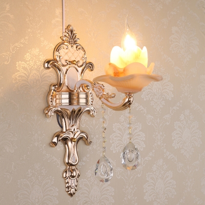 Faux Jade Candle Sconce Wall Lighting Traditional Corridor Wall Lamp in Weathered Zinc with Crystal Deco