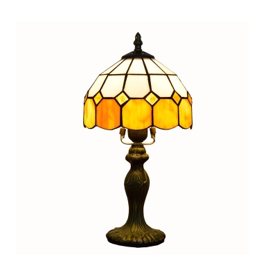 Gridded Glass Dome Night Light Tiffany 1 Head Yellow Table Lighting for Living Room