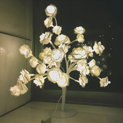 Handmade Rosebush Night Lamp Decorative Plastic USB LED Table Lighting for Bedroom