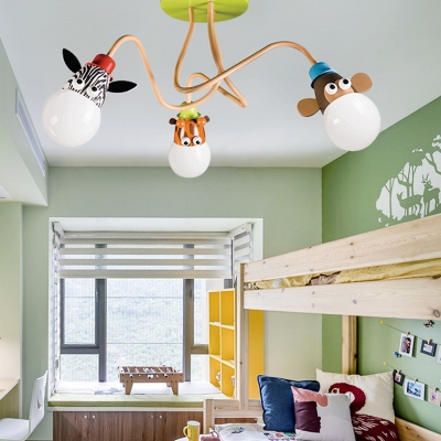 Kids Octopus Design Semi Flush Ceiling Light Metal Childrens Bedroom Flushmount Light in Yellow
