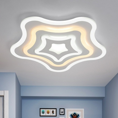 Kids Star LED Flush Ceiling Light Fixture Acrylic Nursery Flushmount Lighting in White
