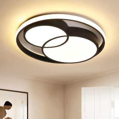 Living Room LED Flush Light Contemporary Black Ceiling Flush Mount with Round Acrylic Shade