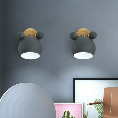 Macaron Bear Head Rotatable Wall Sconce Metal 1 Bulb Kids Bedroom Wall Lighting Ideas