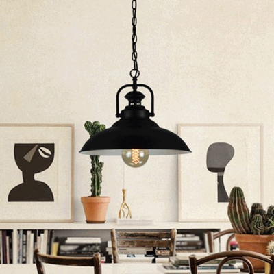 Metallic Pot Lid Hanging Light Simplicity 1 Bulb Restaurant Pendant Light in Black Outer & White Inner