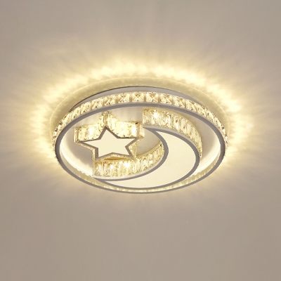 Modern Geometric LED Flush Ceiling Light Clear Crystal Bedroom Flush-Mount Light in Stainless Steel