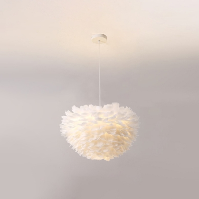 Nordic Geometric Hanging Light Fixture Feather Bedroom Ceiling Chandelier in White
