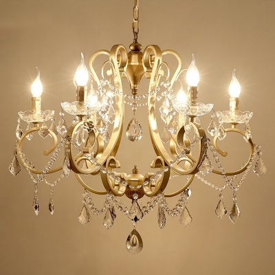 Octopus Shaped Ceiling Light Traditional Gold Finish Metal Chandelier with Crystal Accent