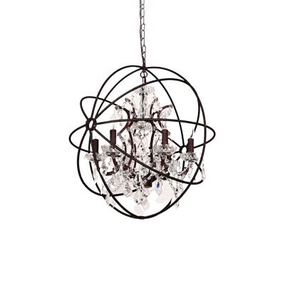 Rust Orbit Globe Pendulum Light Loft Style Iron Bistro Ceiling Chandelier with Crystal Deco