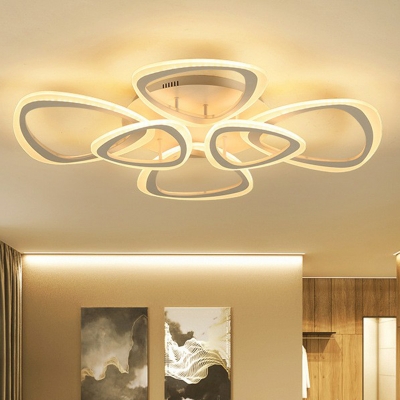Triangular Bedroom Semi Flush Chandelier Acrylic Nordic LED Ceiling Mount Light in White