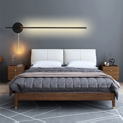 Black Stick LED Sconce Lighting Minimalistic Metal Wall Mount Lamp with Pull Chain