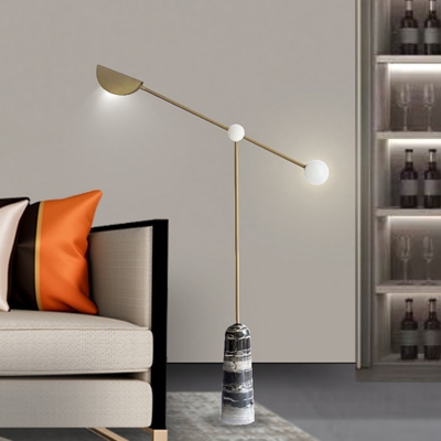 Brass Lever LED Floor Lamp Postmodern Metallic Standing Floor Light with Bell Marble Base