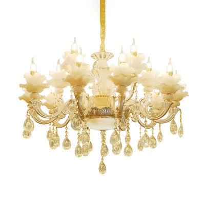 Candelabra Jade Chandelier Classic Bedroom Ceiling Lighting with Crystal Accents in Gold