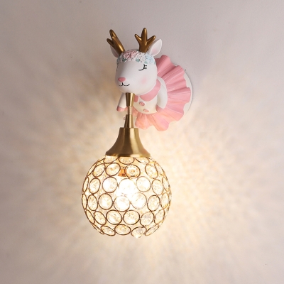 Cartoon Deer Wall Mount Lamp Resin Single Bedside Wall Sconce with Hollowed out Shade
