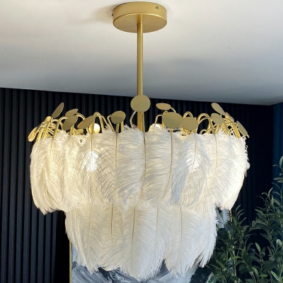 Circular Pendant Lighting Fixture Postmodern Feather White Hanging Lamp for Bedroom