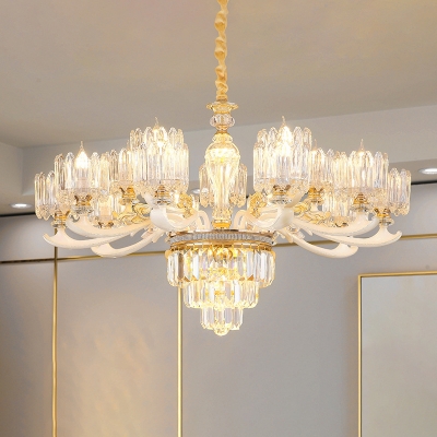 Classic Cylinder Chandelier Faceted Clear Crystal Prism Pendant Lamp in Gold for Living Room