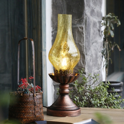 Crackle Glass Bronze Table Light Oil Lamp Shaped 1 Head Nautical Nightstand Lighting