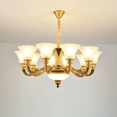 Cream Paneled Glass Flared Light Fitting Antique Style Living Room Lighting in Brass