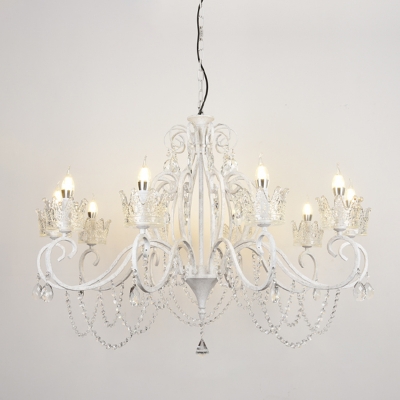 Crown Shaped Chandelier Light Retro Crystal Hanging Light Fixture with Swirl Arm