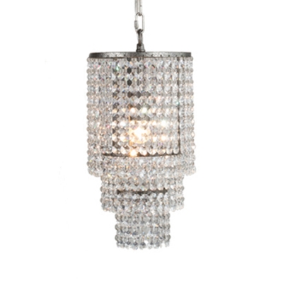 Crystal Octagons Chrome Finish Drop Pendant 3-Tiered Contemporary Chandelier Light Fixture