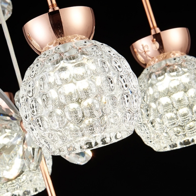 Dome Shaped Cluster Pendant Light Modern Crystal Rose Gold LED Hanging Lamp for Dining Room