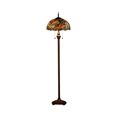 Green 2 Bulbs Floor Lighting Tiffany Handcrafted Stained Glass Bowl Floor Lamp with Pull Chain