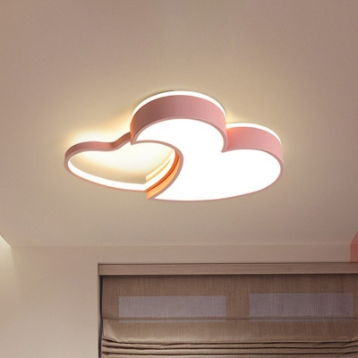 Kids Double Heart Shaped Flush Light Metal Bedroom Surface Mounted LED Ceiling Lamp