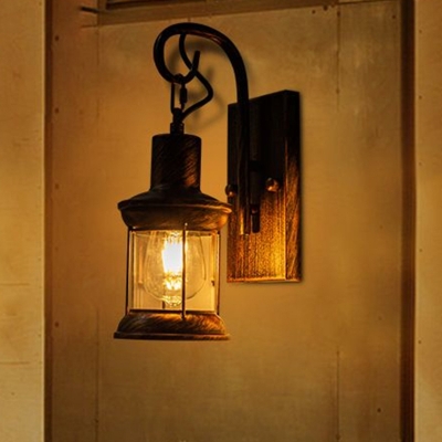Lantern Stairs Wall Hanging Light Industrial Metallic 1-Light Bronze Finish Wall Sconce