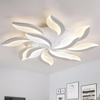 Leaf LED Flush Mount Ceiling Light Fixture Contemporary Acrylic Living Room Semi Flush Mount in White