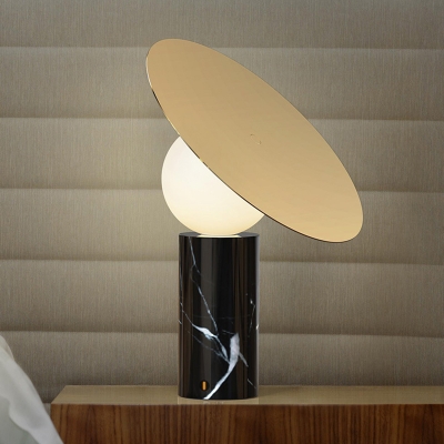 Parabolic Antenna Night Light Designer Marble 1-Bulb Gold and Black Table Lamp for Bedroom