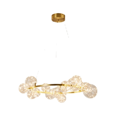 Postmodern Bubbles Pendant Chandelier Clear Glass Living Room LED Hanging Light in Gold