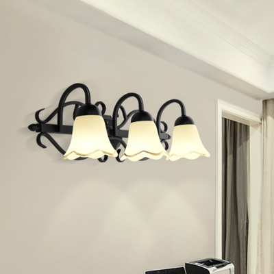 Retro Style Bell Vanity Lighting Handblown Glass Wall Mount Light in Black for Bathroom
