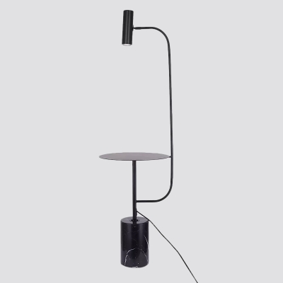 Swivelable Tube Floor Light Modern Marble Single Black Standing Lamp with Metal Tray