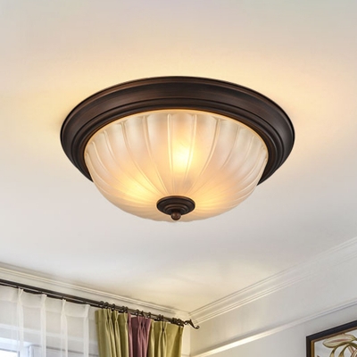 Traditional Bowl Flush Mount Etched Ribbed Glass Flushmount Ceiling Light for Living Room