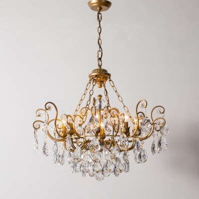 Vintage Floral Swirl Chandelier Clear Teardrop Crystal Pendant Ceiling Light for Living Room