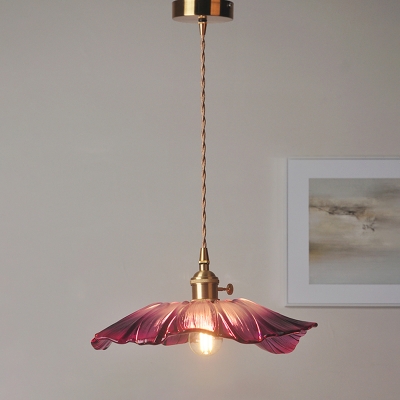 1-Light Flower Ceiling Pendant Stylish Loft Glass Hanging Lighting Fixture for Dining Room