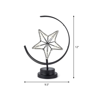 Black Star and Crescent Night Light Nordic LED Metal Table Lamp for Bedroom Decoration