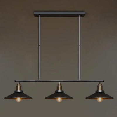 Conical Shade Metal Island Pendant Light Simplicity 3 Heads Restaurant Ceiling Light in Black