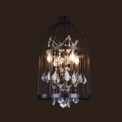 Crystal Draping Hanging Lamp Farmhouse Birdcage Shaped Dining Room Chandelier Light