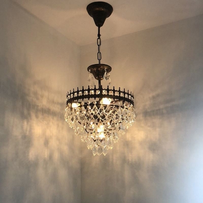 Crystal Tiered Tapered Chandelier French Country Living Room Pendant Light Fixture