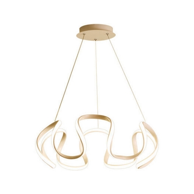 Curve Dining Room Ceiling Pendant Lamp Metallic Minimalist LED Chandelier Lighting