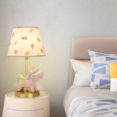 Flying Horse Bedside Night Light Resin 1 Head Cartoon Table Lamp with Tapered Shade