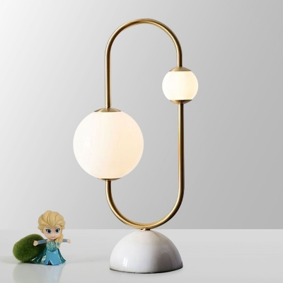 Frosted Glass Sphere Nightstand Lamp Post-Modern 2 Bulbs Gold Table Light with Dome Marble Base