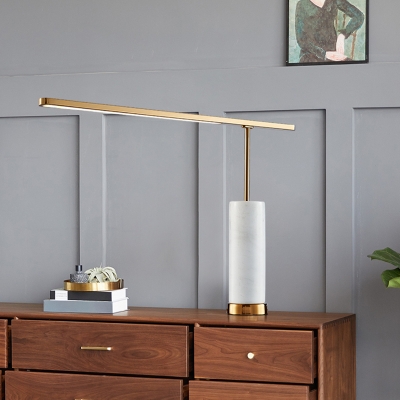 Gold Linear LED Night Table Lamp Minimalist Metal Nightstand Light with Marble Pillar