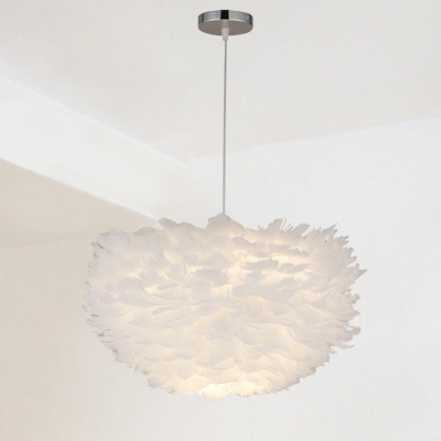Hemispherical Bedroom Pendant Lamp Feather 1-Light Nordic Style Hanging Lighting