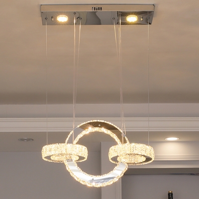 Interlocking Geometric LED Chandelier Minimalist Crystal Dining Room Hanging Lamp in Stainless Steel