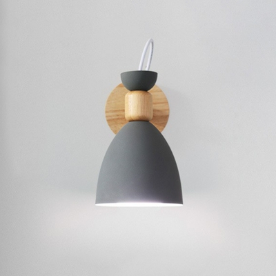 Kids Style Swivel Shade Sconce Lamp Metallic Single-Bulb Bedroom Wall Light in Wood