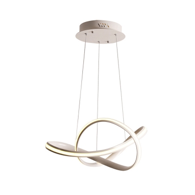 Minimalist Twisting LED Pendant Chandelier Metal Dining Room Hanging Light in Light Grey White